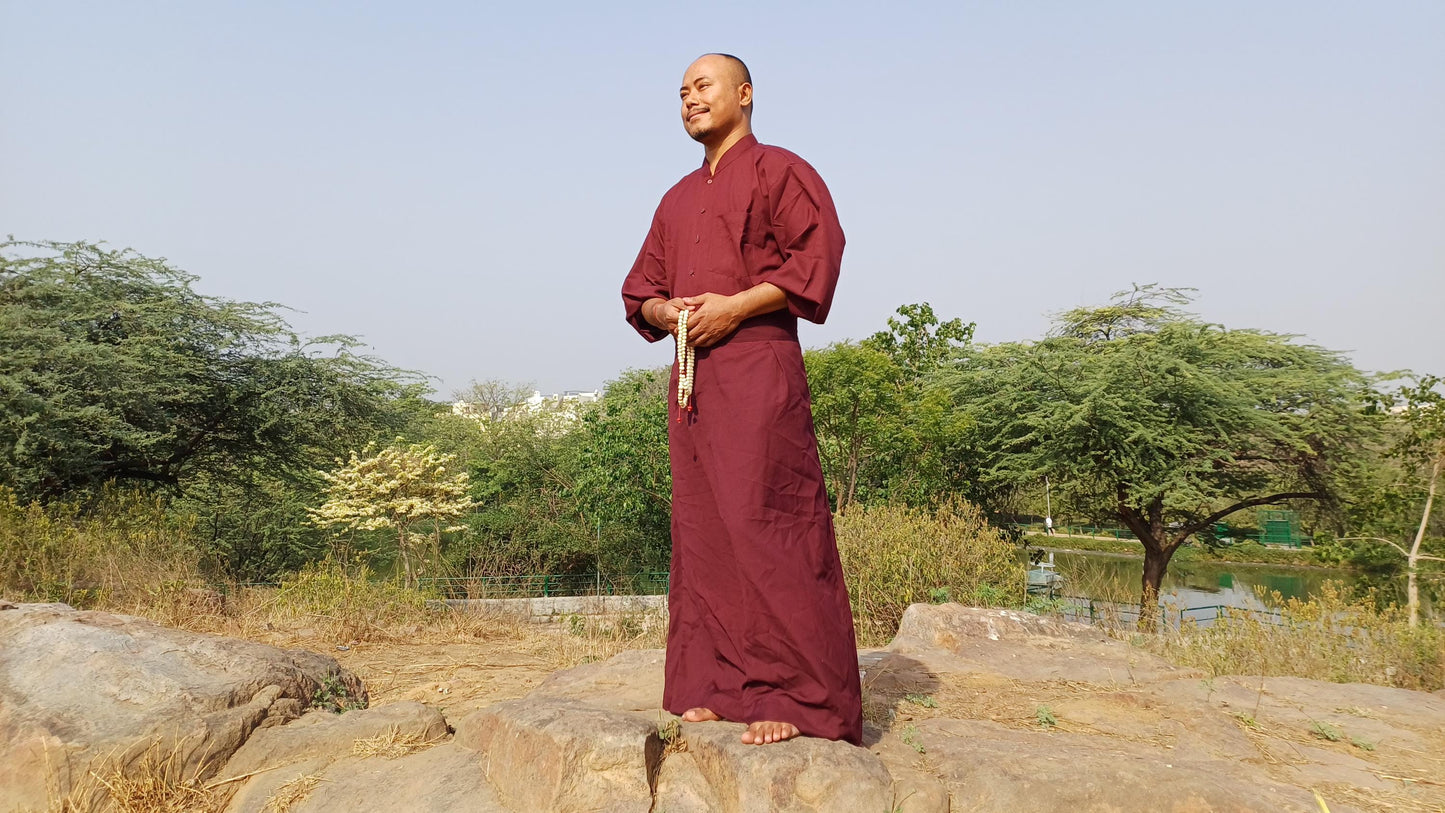 Layman Cotton Burgundy Tibetan Buddhist Meditation Robe Set,Shirt/Wrap Buddhist Prayer Suit,Zen Meditation Clothing,Spiritual Temple Costume