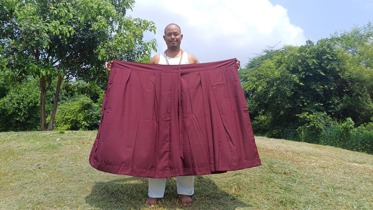 Layman Cotton Burgundy Tibetan Buddhist Meditation Robe Set,Shirt/Wrap Buddhist Prayer Suit,Zen Meditation Clothing,Spiritual Temple Costume