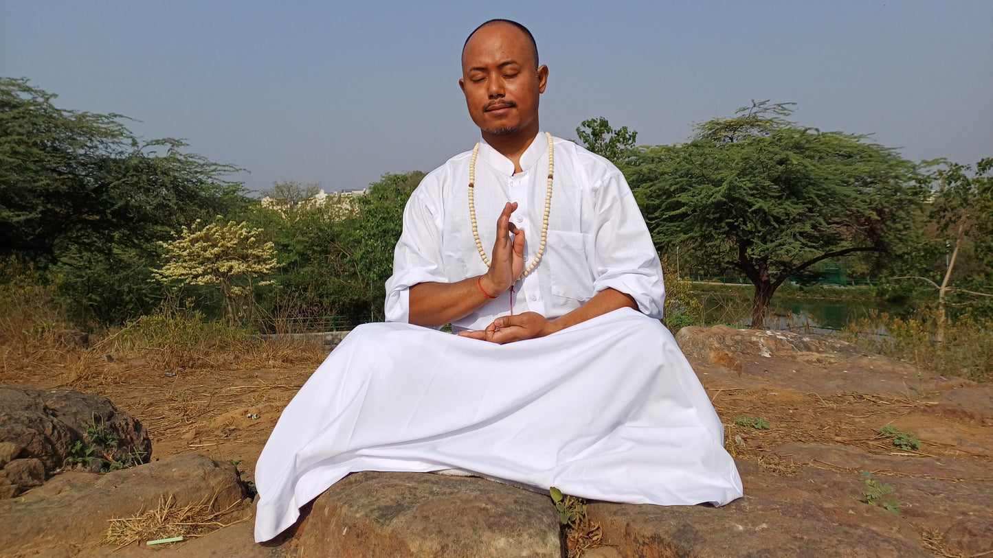 Layman Cotton White Tibetan Buddhist Meditation Robe Set,Shirt/Wrap Buddhist Prayer Suit,Zen Meditation Clothing,Spiritual Temple Costume