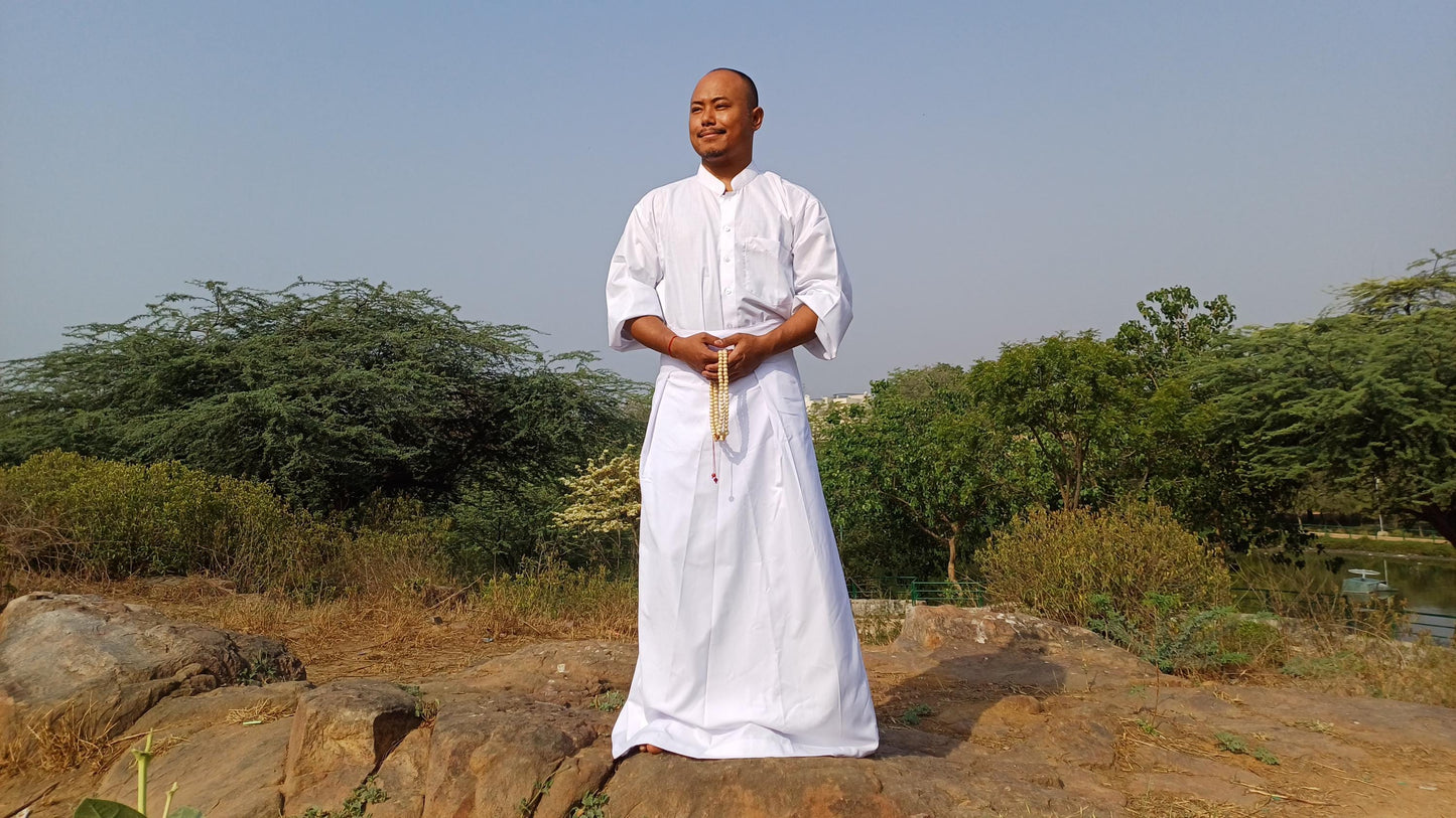 Layman Cotton White Tibetan Buddhist Meditation Robe Set,Shirt/Wrap Buddhist Prayer Suit,Zen Meditation Clothing,Spiritual Temple Costume