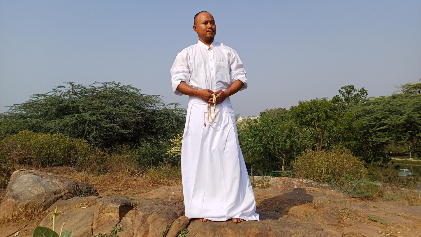 Layman Cotton White Tibetan Buddhist Meditation Robe Set,Shirt/Wrap Buddhist Prayer Suit,Zen Meditation Clothing,Spiritual Temple Costume