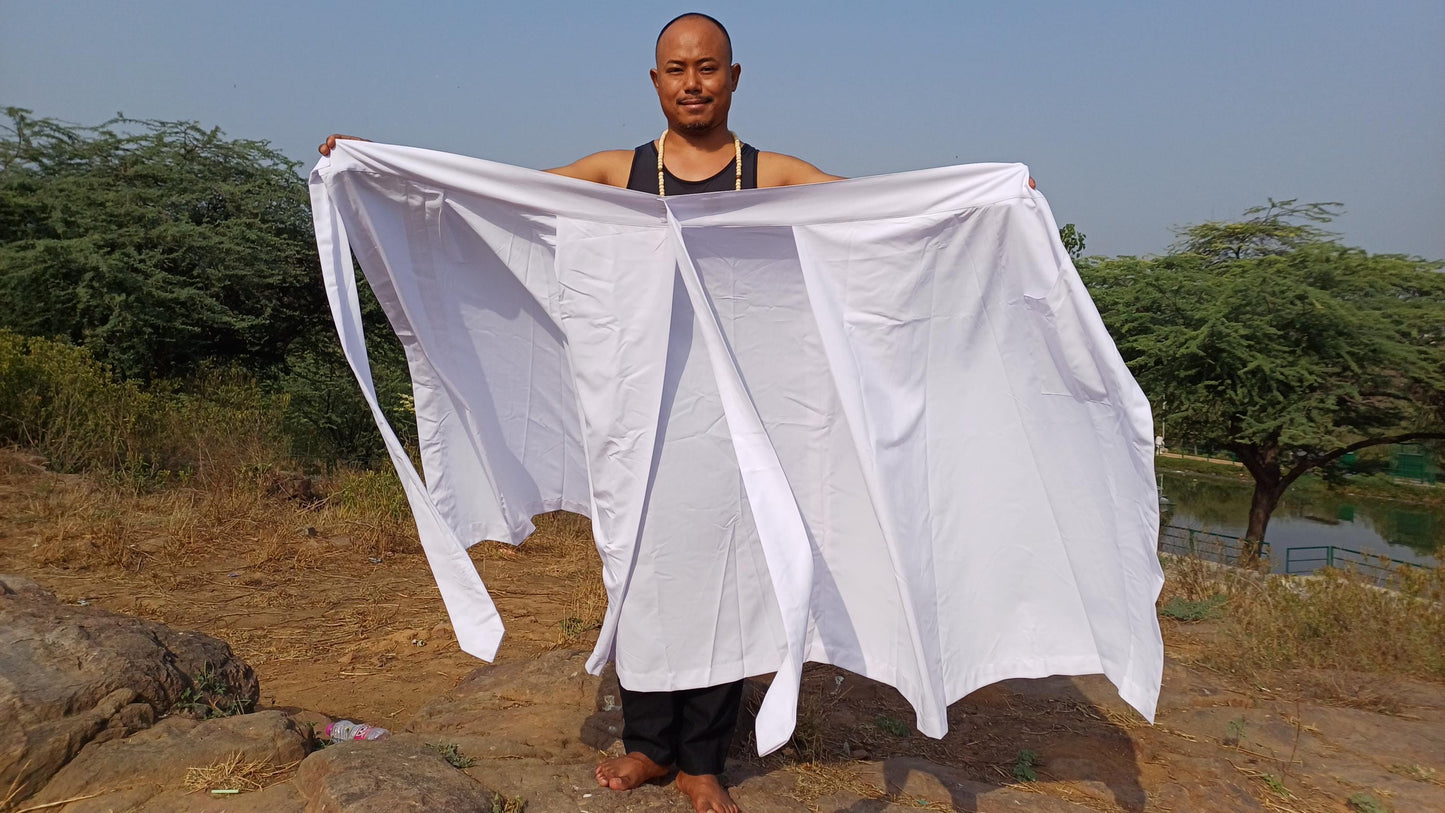 Layman Cotton White Tibetan Buddhist Meditation Robe Set,Shirt/Wrap Buddhist Prayer Suit,Zen Meditation Clothing,Spiritual Temple Costume