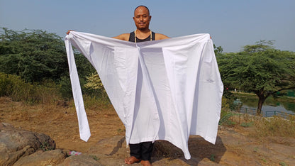 Layman Unisex White Tibetan Buddhist Meditation Skirt,Half Chuba Wrap-Around Cotton Meditation Cloth,Monastry Style Spiritual Lower Robe