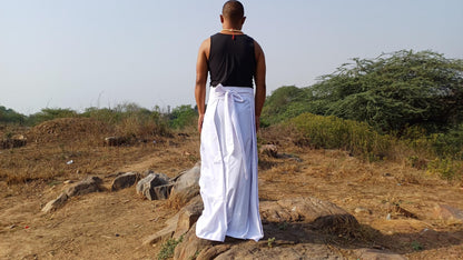Layman Unisex White Tibetan Buddhist Meditation Skirt,Half Chuba Wrap-Around Cotton Meditation Cloth,Monastry Style Spiritual Lower Robe