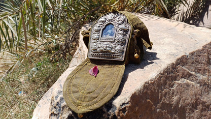 Antique PADMASAMBHAVA Tibetan Ghau Shrine,Pocket Tibetan Buddhist Altar,VintagePortable Travel Tibetan Repousse,CopperSilver Ghau Prayer Box