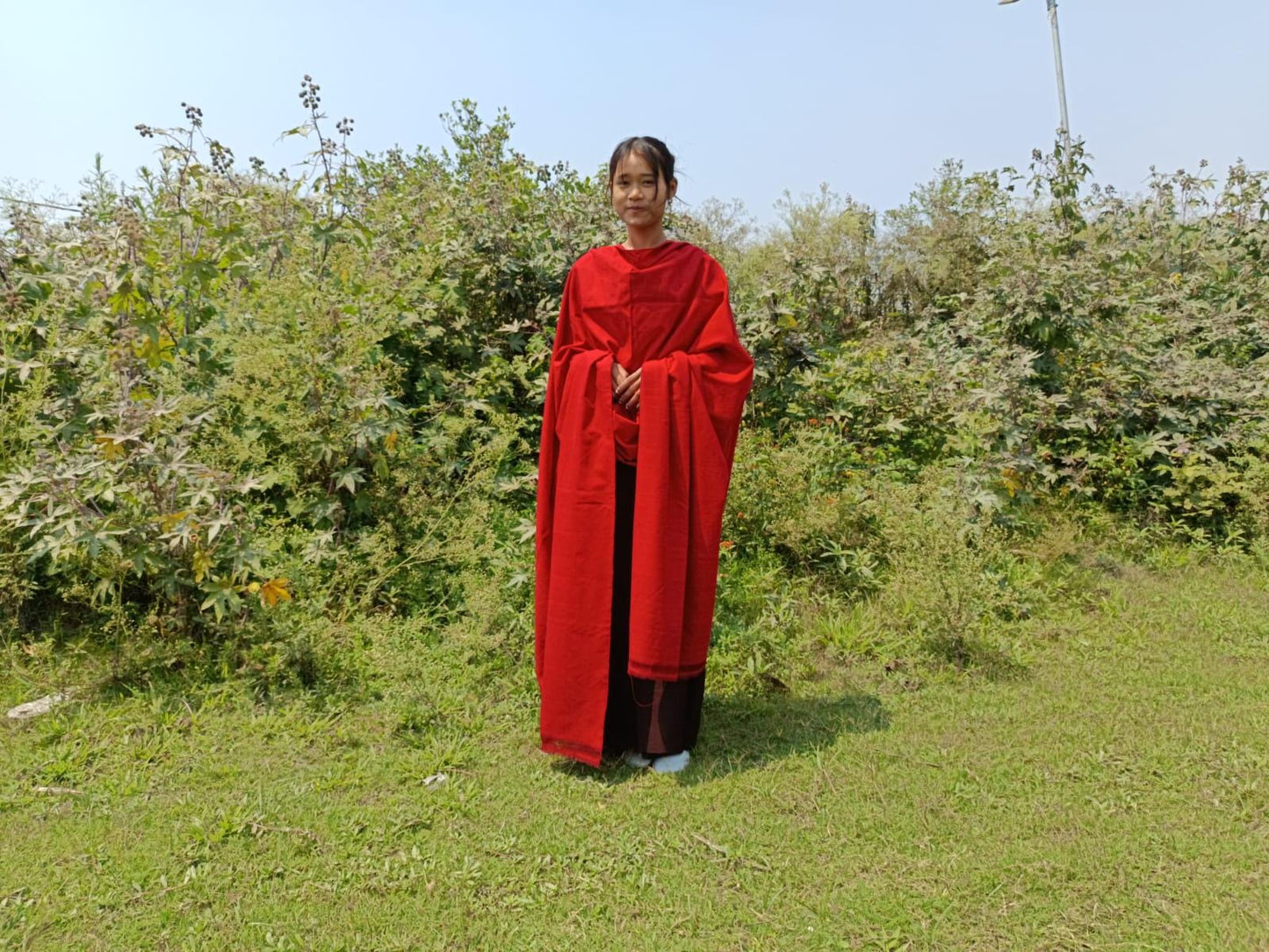 MANJUSHRI Large Handwoven Organic Cotton Red Tibetan Buddhist Monk Meditation Shawl,Indian Cotton Tantrik Prayer Wrap,Buddhist Prayer Zen
