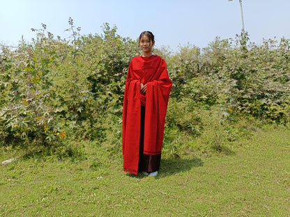 MANJUSHRI Large Handwoven Organic Cotton Red Tibetan Buddhist Monk Meditation Shawl,Indian Cotton Tantrik Prayer Wrap,Buddhist Prayer Zen