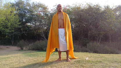 Handwoven Large Lightweight Saffron Color Authentic Himalayan Cashmere Wool Meditation Shawl,Ethical Cashmere Prayer Yoga Wrap,Wedding Shawl