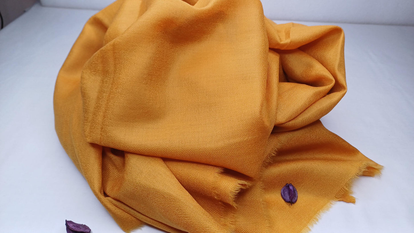 Handwoven Large Lightweight Saffron Color Authentic Himalayan Cashmere Wool Meditation Shawl,Ethical Cashmere Prayer Yoga Wrap,Wedding Shawl