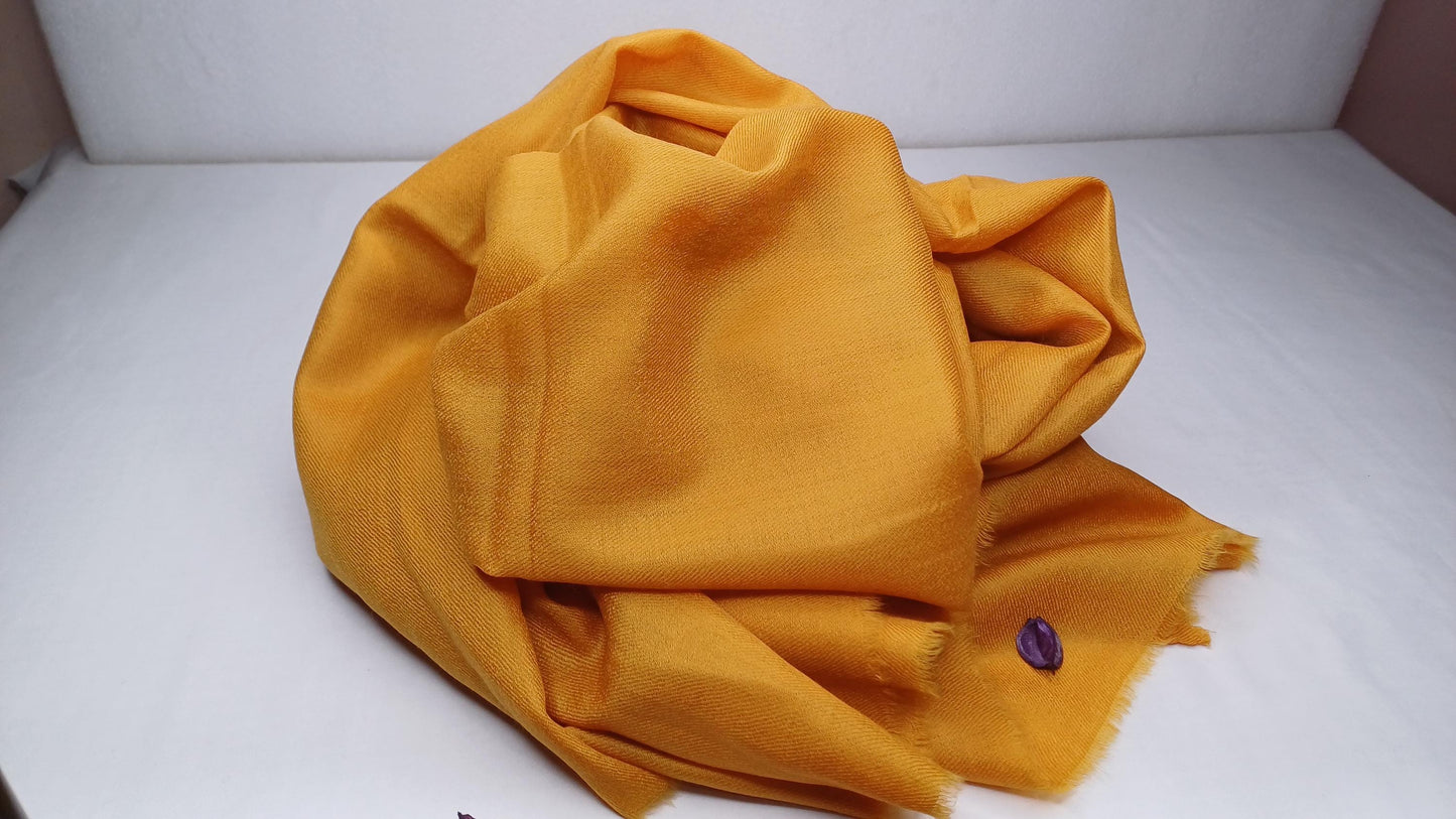 Handwoven Large Lightweight Saffron Color Authentic Himalayan Cashmere Wool Meditation Shawl,Ethical Cashmere Prayer Yoga Wrap,Wedding Shawl