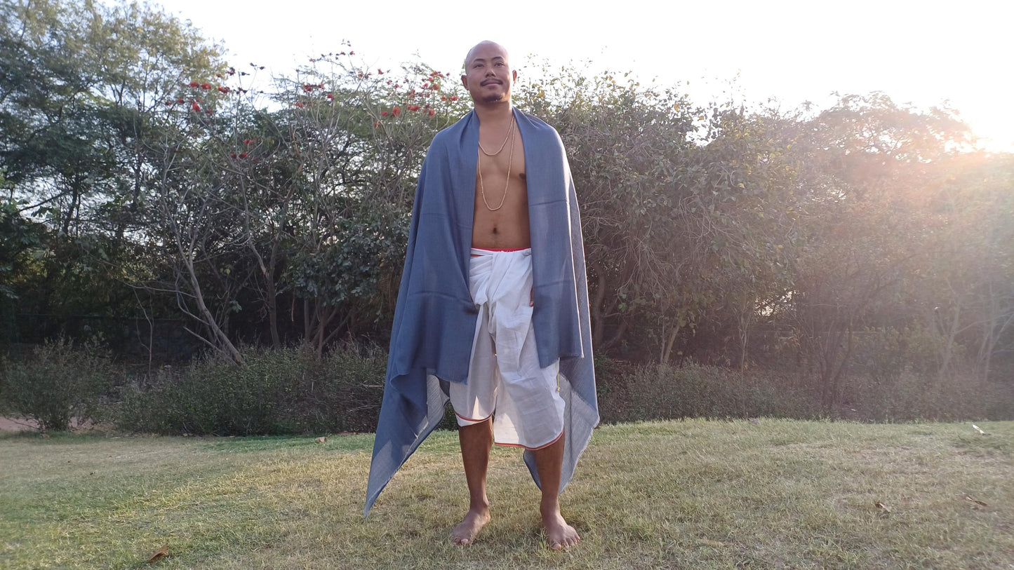 Handwoven Lightweight Blue Pure Pashmina Wool Meditation Shawl,Pashmina Wool Prayer Wrap,Himalayan Cashmere Stole/Scarf,Pashmina Wool Wrap