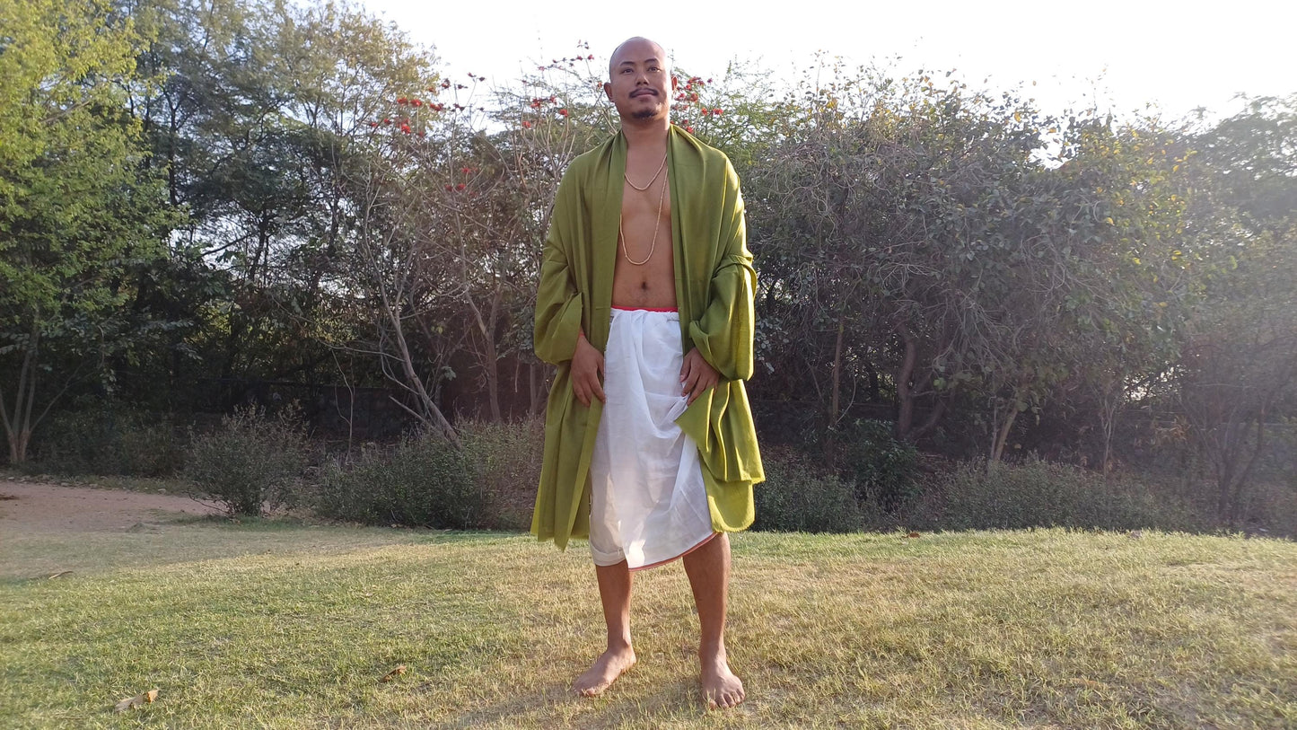 Handwoven Large Lightweight Green Color Authentic Himalayan Cashmere Wool Meditation Shawl,Ethical Cashmere Prayer Yoga Wrap,Wedding Shawl