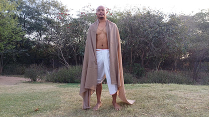 Handwoven Large Lightweight Beige Color Authentic Himalayan Cashmere Wool Meditation Shawl,Ethical Cashmere Prayer Yoga Wrap,Wedding Shawl