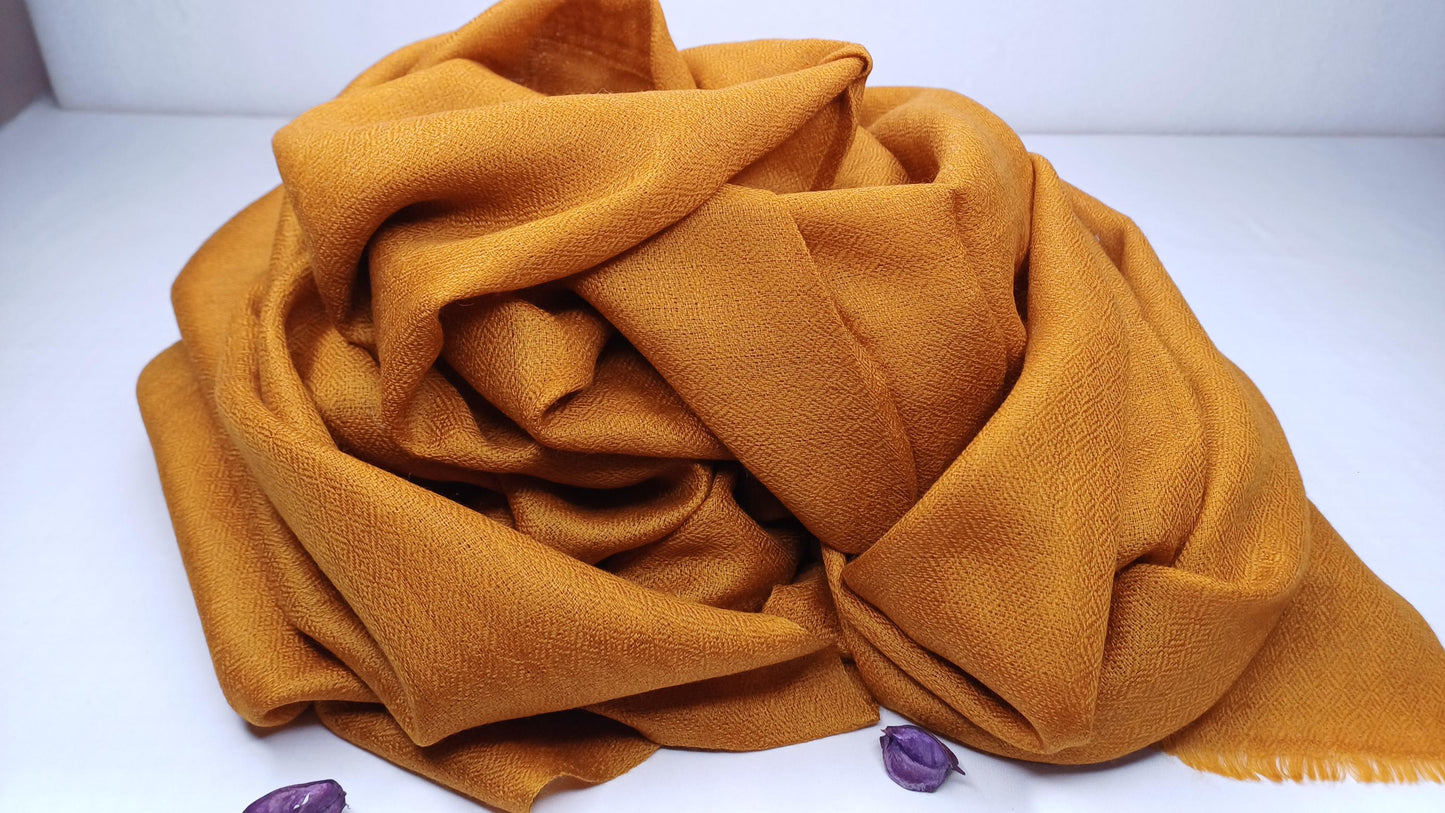 Handwoven Lightweight Saffron Pure Pashmina Wool Meditation Shawl,Pashmina Wool Prayer Wrap,Himalayan Cashmere StoleScarf,Pashmina Wool Wrap