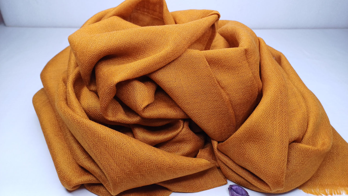 Handwoven Lightweight Saffron Pure Pashmina Wool Meditation Shawl,Pashmina Wool Prayer Wrap,Himalayan Cashmere StoleScarf,Pashmina Wool Wrap