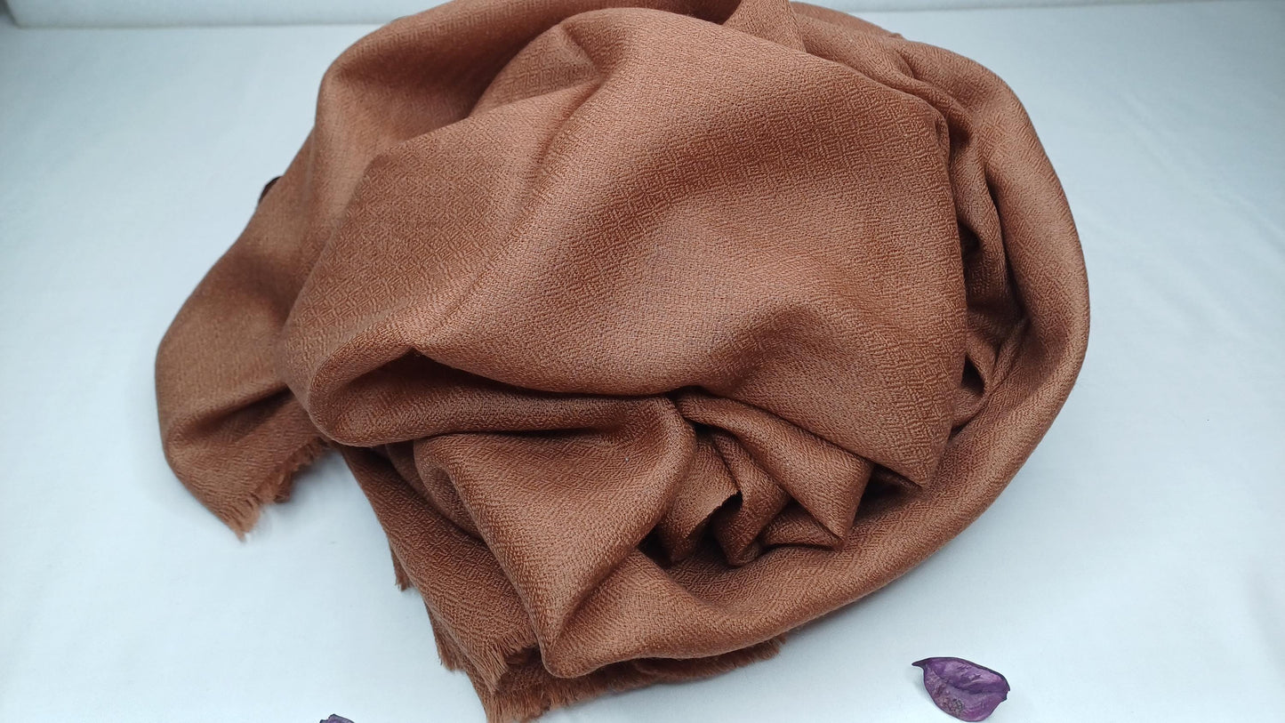 Handwoven Lightweight Brown Pure Pashmina Wool Meditation Shawl,Pashmina Wool Prayer Wrap,Himalayan Cashmere Stole/Scarf,Pashmina Wool Wrap