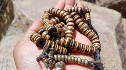 108 12mm Antique Gandhara Hand-carved Original Yak Bone Tibetan Buddhist Prayer Beads,Vintage Tantrik  Disk-Shaped Yak Kapala Bone Rosary