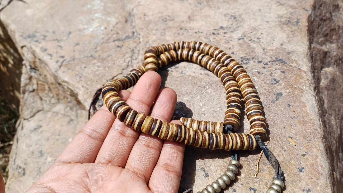 108 12mm Antique Gandhara Hand-carved Original Yak Bone Tibetan Buddhist Prayer Beads,Vintage Tantrik  Disk-Shaped Yak Kapala Bone Rosary