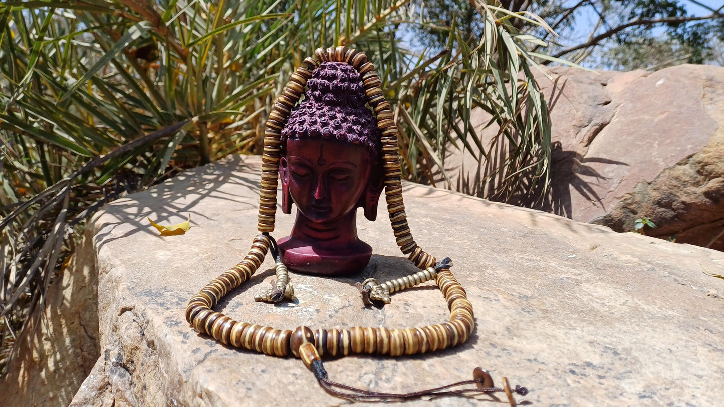 108 12mm Antique Gandhara Hand-carved Original Yak Bone Tibetan Buddhist Prayer Beads,Vintage Tantrik  Disk-Shaped Yak Kapala Bone Rosary