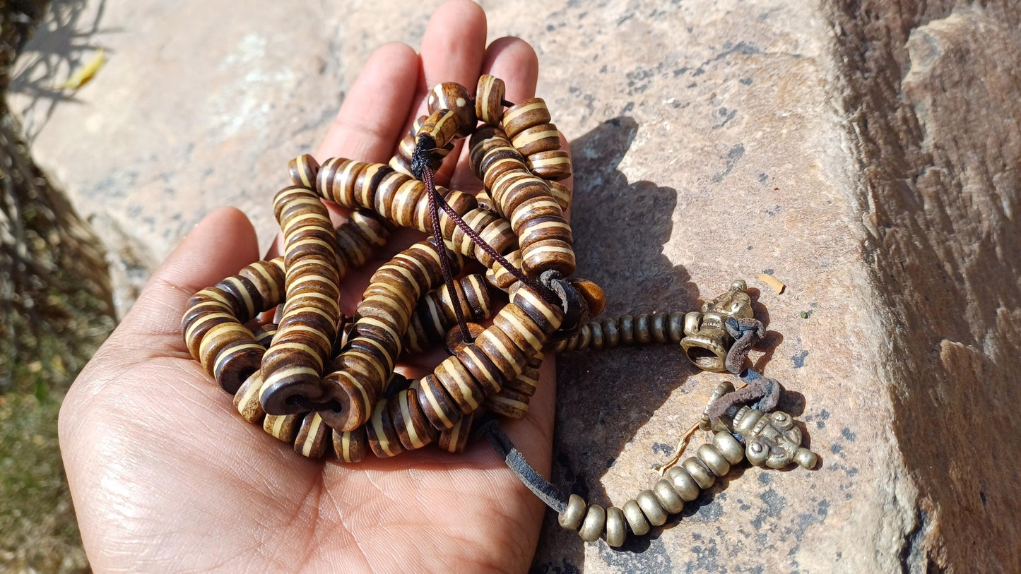 108 12mm Antique Gandhara Hand-carved Original Yak Bone Tibetan Buddhist Prayer Beads,Vintage Tantrik  Disk-Shaped Yak Kapala Bone Rosary