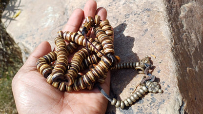 108 12mm Antique Gandhara Hand-carved Original Yak Bone Tibetan Buddhist Prayer Beads,Vintage Tantrik  Disk-Shaped Yak Kapala Bone Rosary