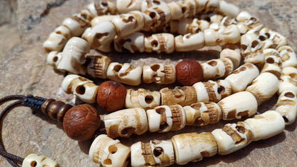 54 Handcarved Buddhist Tantrik Skull Bone and Bodhi Impermanence Mala,Bone Meditation Bead,Ethnic Tibetan Buddhist Prayer Skull Bone Rosary