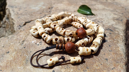 54 Handcarved Buddhist Tantrik Skull Bone and Bodhi Impermanence Mala,Bone Meditation Bead,Ethnic Tibetan Buddhist Prayer Skull Bone Rosary