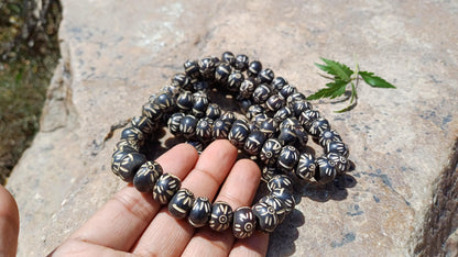 108 12mm Antique Gandhara Hand-carved Original Bone Tibetan Buddhist Prayer Beads,Vintage Buddhist Rosary Mala,Disk Shaped Kapala Bone Mala