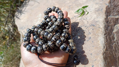 108 12mm Antique Gandhara Hand-carved Original Bone Tibetan Buddhist Prayer Beads,Vintage Buddhist Rosary Mala,Disk Shaped Kapala Bone Mala