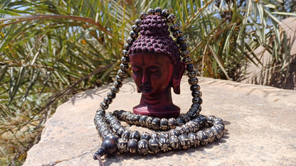 108 12mm Antique Gandhara Hand-carved Original Bone Tibetan Buddhist Prayer Beads,Vintage Buddhist Rosary Mala,Disk Shaped Kapala Bone Mala