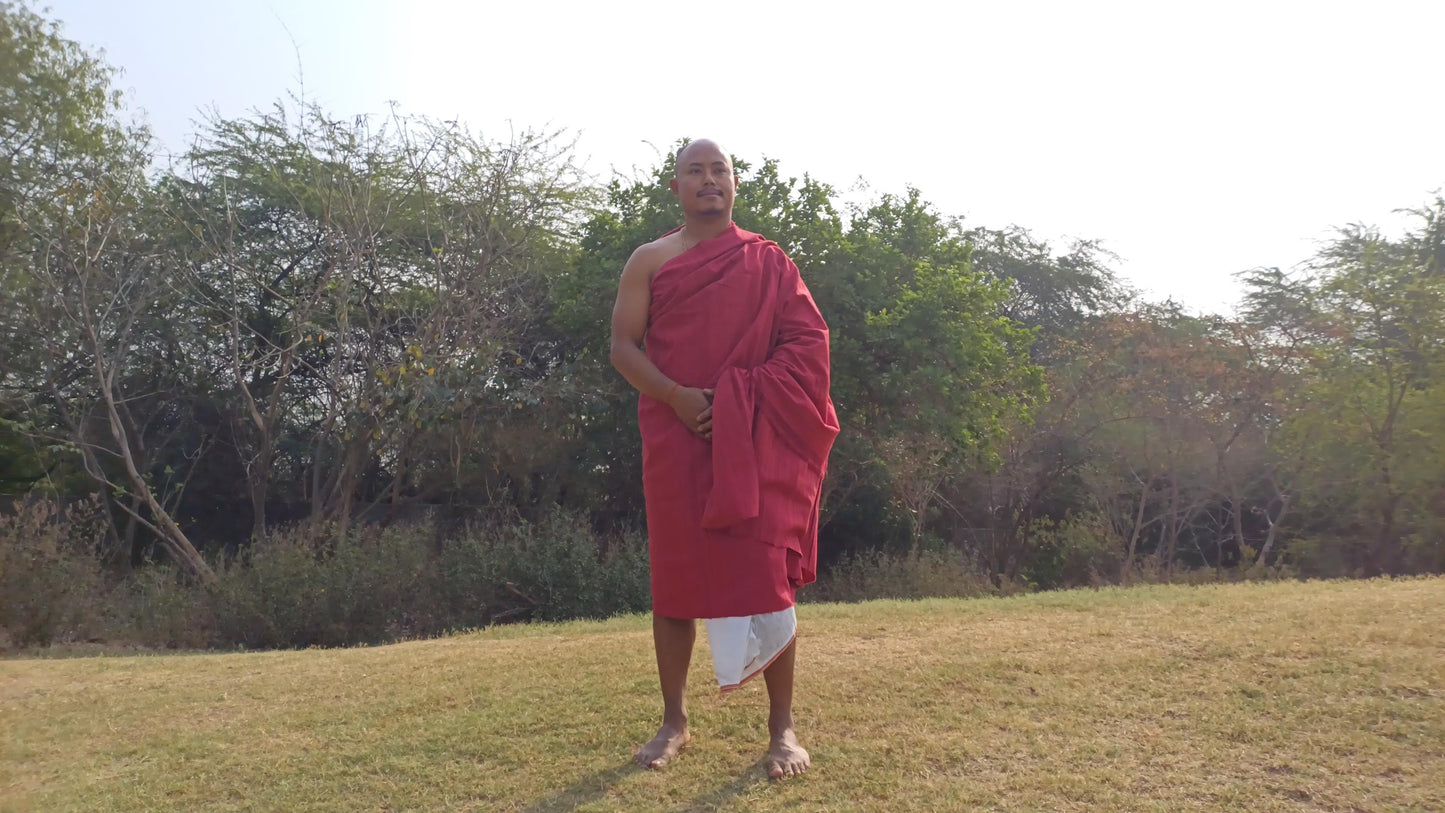 NIRVANA Large Traditional Handwoven Burgundy Tibetan Buddhist Raw Eri Silk Meditation Shawl,Tantric Meditation Wrap,Buddhist Prayer Silk Zen