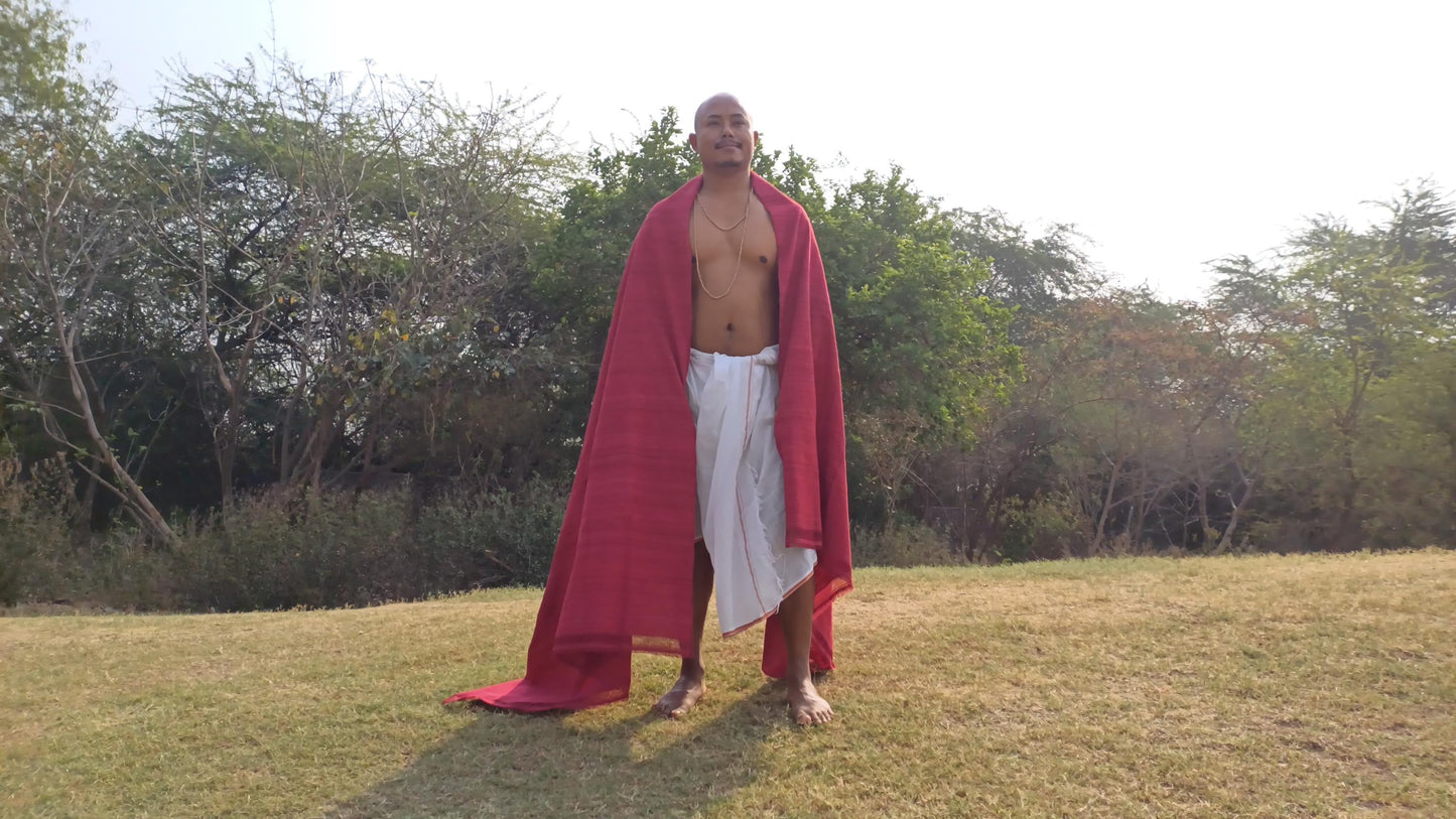 NIRVANA Large Traditional Handwoven Burgundy Tibetan Buddhist Raw Eri Silk Meditation Shawl,Tantric Meditation Wrap,Buddhist Prayer Silk Zen