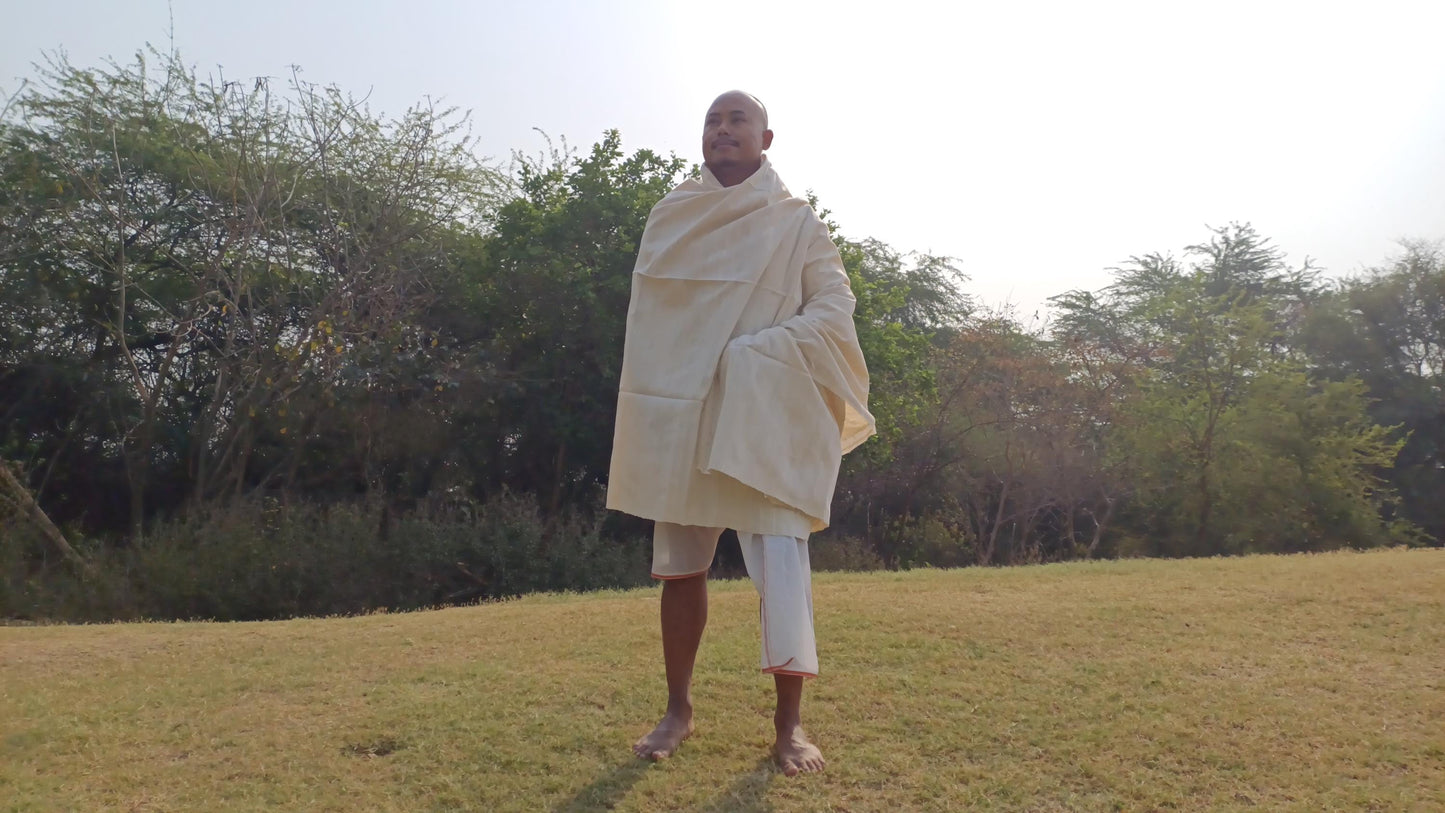 NIRVANA Large Traditional Handwoven White Tibetan Buddhist Raw Eri Silk Meditation Shawl,Tantric Meditation Wrap,Buddhist Prayer Silk Zen