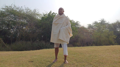 NIRVANA Large Traditional Handwoven White Tibetan Buddhist Raw Eri Silk Meditation Shawl,Tantric Meditation Wrap,Buddhist Prayer Silk Zen