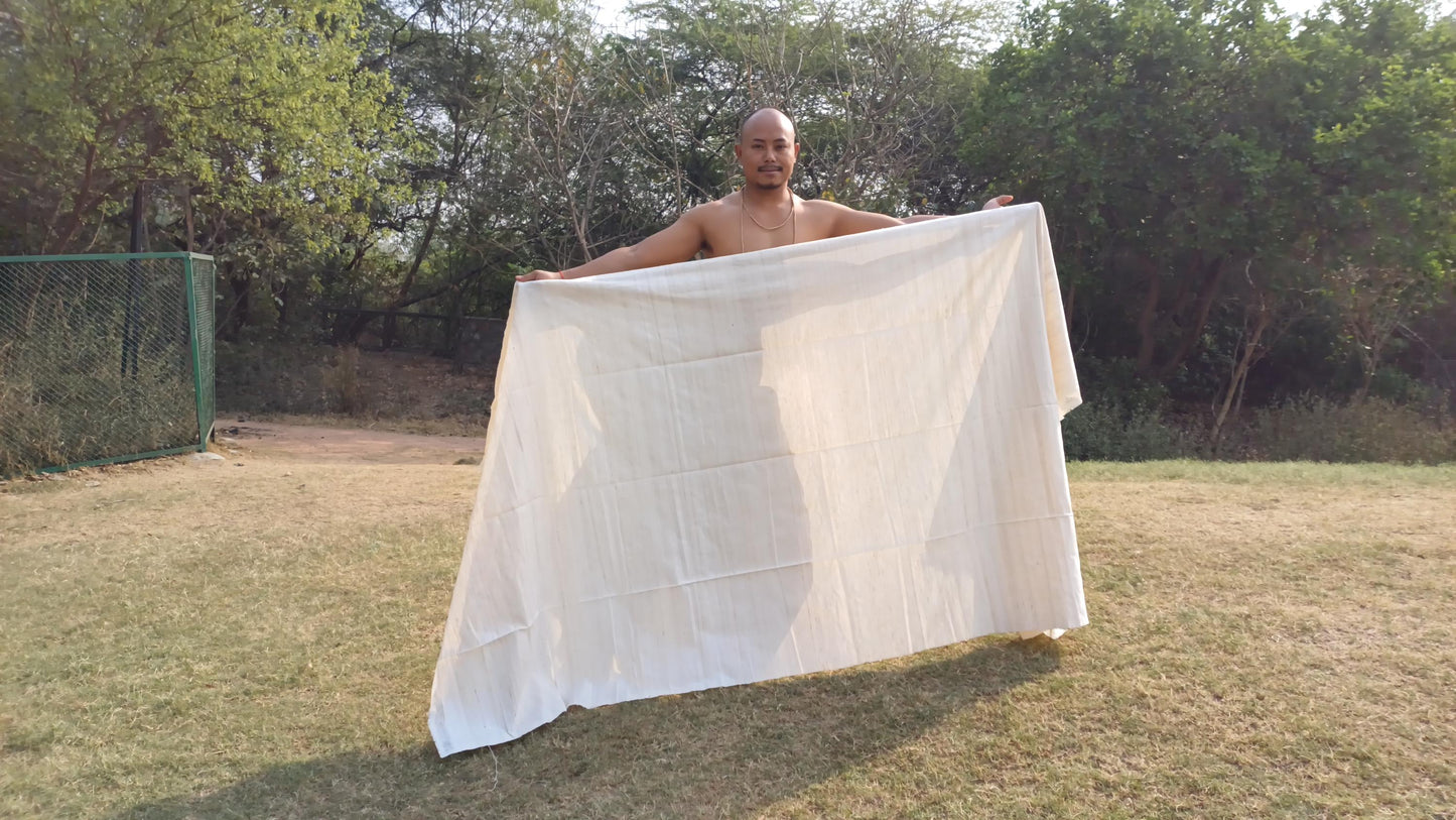 NIRVANA Large Traditional Handwoven White Tibetan Buddhist Raw Eri Silk Meditation Shawl,Tantric Meditation Wrap,Buddhist Prayer Silk Zen