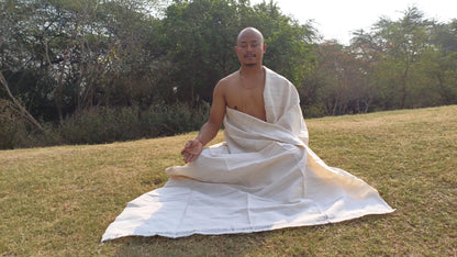 NIRVANA Large Traditional Handwoven White Tibetan Buddhist Raw Eri Silk Meditation Shawl,Tantric Meditation Wrap,Buddhist Prayer Silk Zen