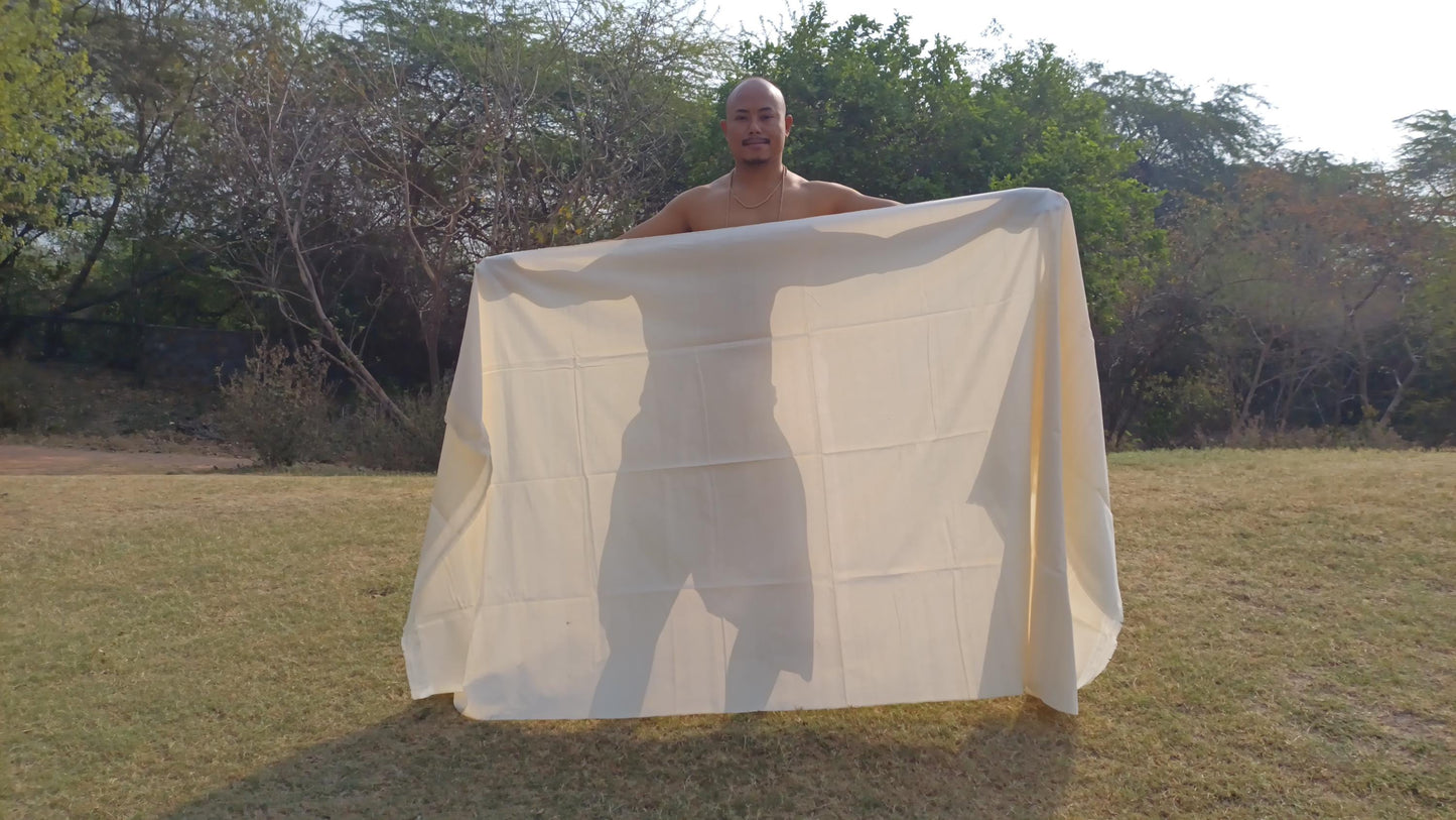 TARA Large Handwoven Pure Organic Cotton White Tibetan Buddhist Monk Meditation Shawl,Indian Cotton Tantrik Wrap,Tibetan Buddhist Prayer Zen