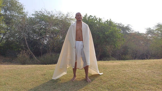 TARA Large Handwoven Pure Organic Cotton White Tibetan Buddhist Monk Meditation Shawl,Indian Cotton Tantrik Wrap,Tibetan Buddhist Prayer Zen