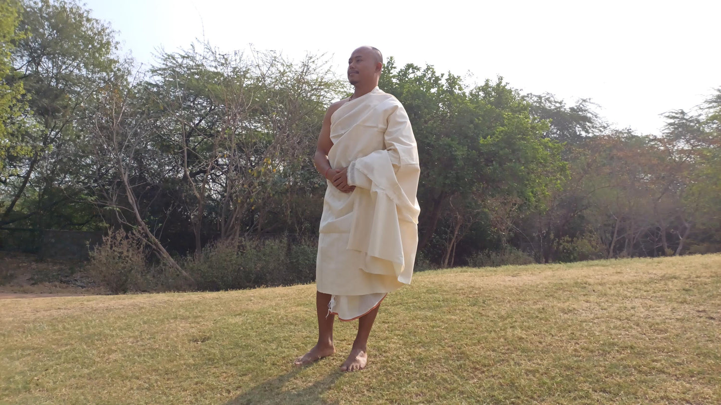 TARA Large Handwoven Pure Organic Cotton White Tibetan Buddhist Monk Meditation Shawl,Indian Cotton Tantrik Wrap,Tibetan Buddhist Prayer Zen