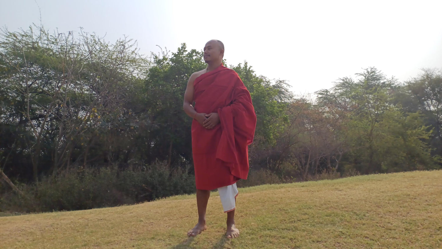 MANJUSHRI Large Handwoven Organic Cotton Maroon Tibetan Buddhist Monk Meditation Shawl,Indian Cotton Tantrik Prayer Wrap,Buddhist Prayer Zen