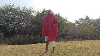 MANJUSHRI Large Handwoven Organic Cotton Maroon Tibetan Buddhist Monk Meditation Shawl,Indian Cotton Tantrik Prayer Wrap,Buddhist Prayer Zen
