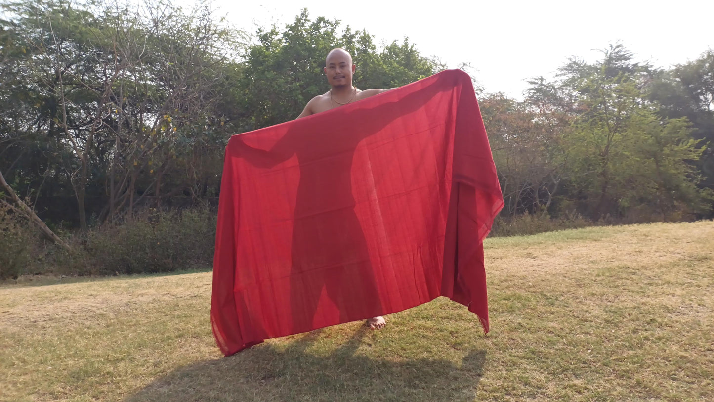 MANJUSHRI Large Handwoven Organic Cotton Maroon Tibetan Buddhist Monk Meditation Shawl,Indian Cotton Tantrik Prayer Wrap,Buddhist Prayer Zen