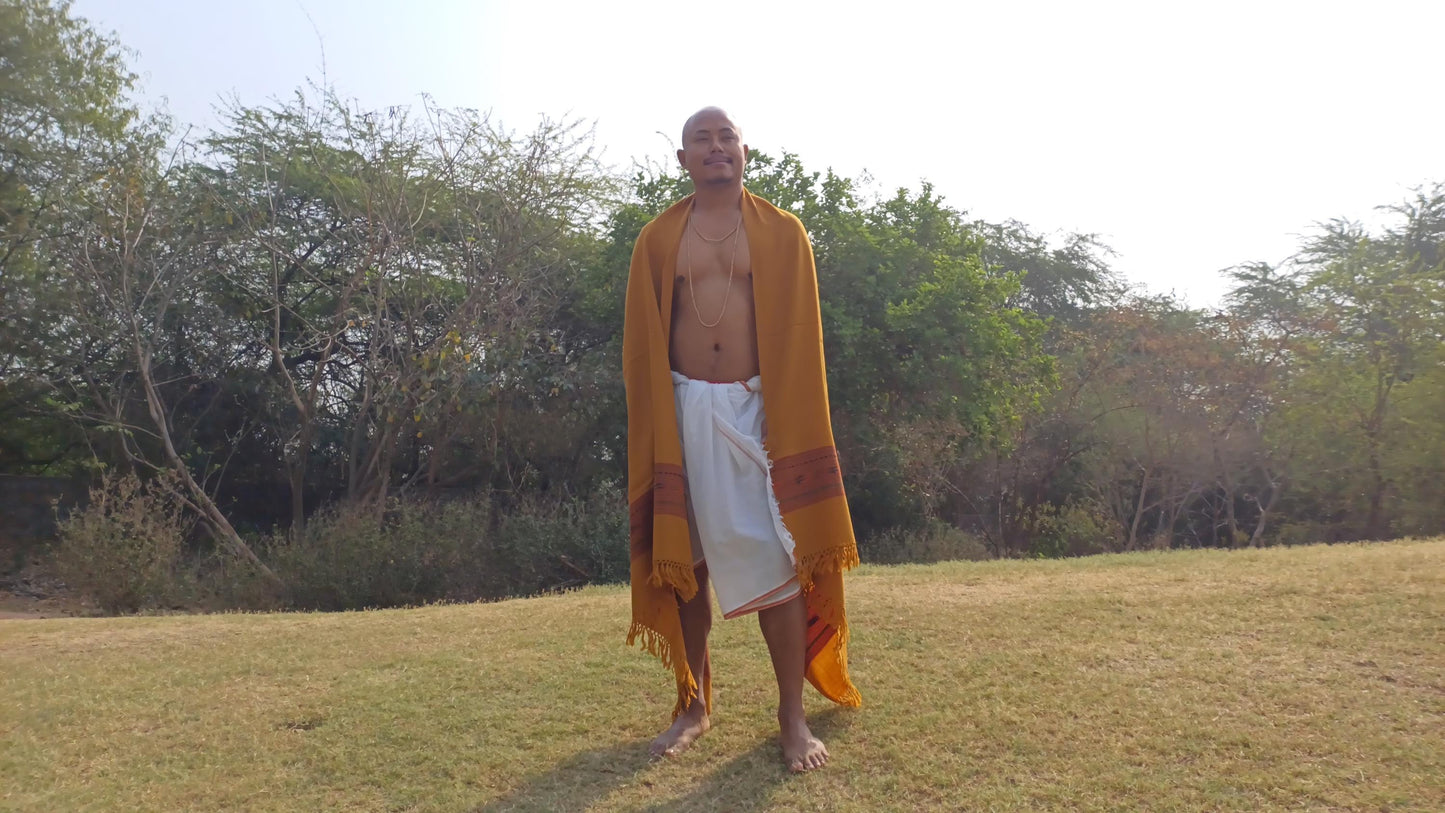 Handwoven Saffron Himalayan Sheep Wool Meditation Shawl,Ethnic Indian Prayer Wrap,Himalayan Wool Wrap, Handmade Indian Shawl,Kullu Shawl