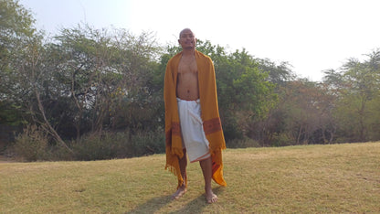 Handwoven Saffron Himalayan Sheep Wool Meditation Shawl,Ethnic Indian Prayer Wrap,Himalayan Wool Wrap, Handmade Indian Shawl,Kullu Shawl