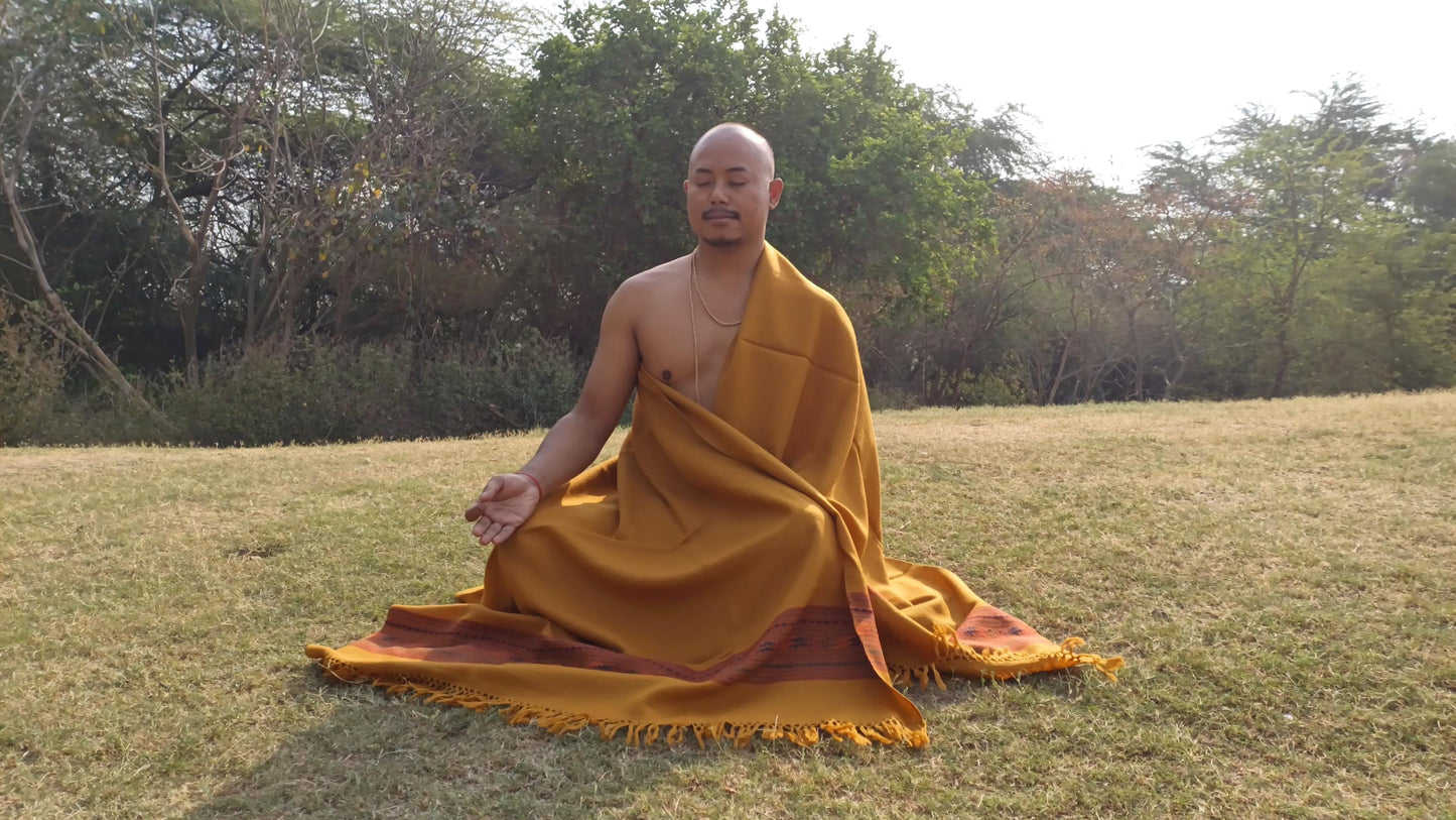 Handwoven Saffron Himalayan Sheep Wool Meditation Shawl,Ethnic Indian Prayer Wrap,Himalayan Wool Wrap, Handmade Indian Shawl,Kullu Shawl
