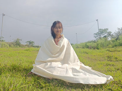 NIRVANA Large Traditional Handwoven White Tibetan Buddhist Raw Eri Silk Meditation Shawl,Tantric Meditation Wrap,Buddhist Prayer Silk Zen