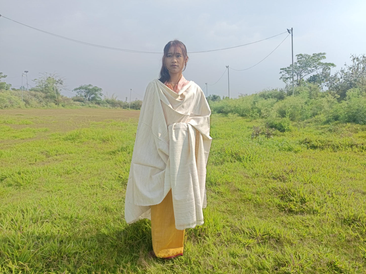 NIRVANA Large Traditional Handwoven White Tibetan Buddhist Raw Eri Silk Meditation Shawl,Tantric Meditation Wrap,Buddhist Prayer Silk Zen