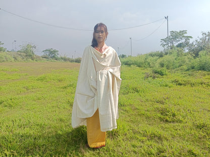 NIRVANA Large Traditional Handwoven White Tibetan Buddhist Raw Eri Silk Meditation Shawl,Tantric Meditation Wrap,Buddhist Prayer Silk Zen