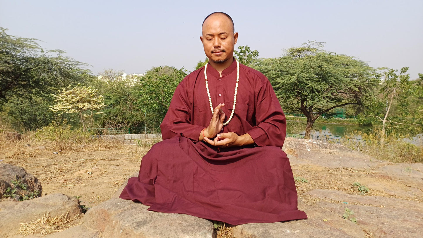 Layman Cotton Burgundy Tibetan Buddhist Meditation Robe Set,Shirt/Wrap Buddhist Prayer Suit,Zen Meditation Clothing,Spiritual Temple Costume