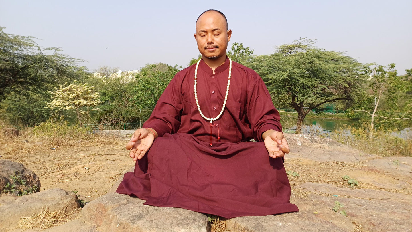 Layman Cotton Burgundy Tibetan Buddhist Meditation Robe Set,Shirt/Wrap Buddhist Prayer Suit,Zen Meditation Clothing,Spiritual Temple Costume